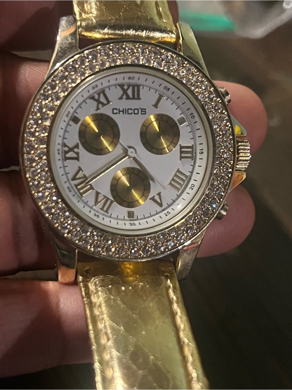 Chico's Gold-Tone Crystal Bezel Ladies Watch